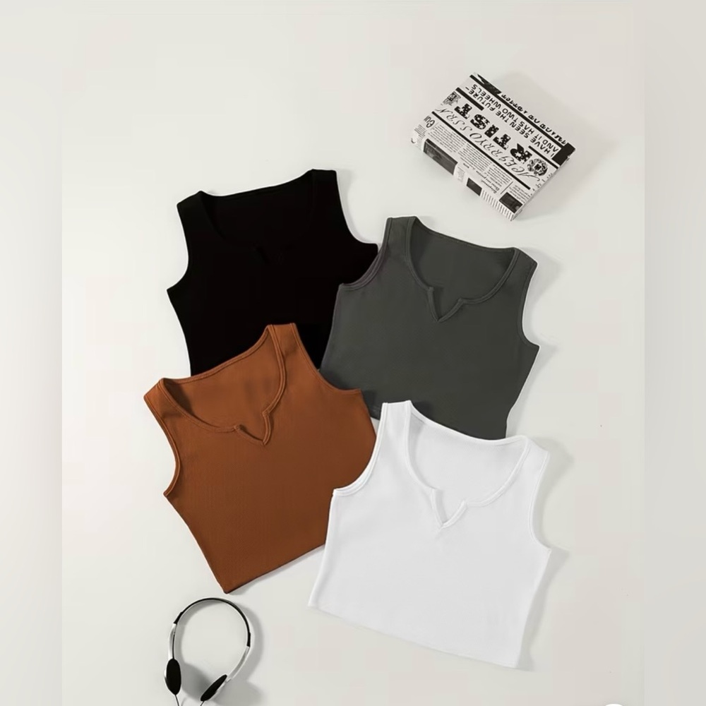 Classic Women's V-Notch Ribbed Tank Top - Black, Gray, Brown, White